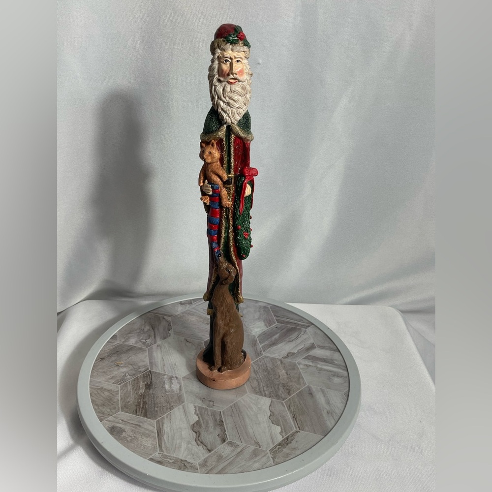 Tall Santa Figurine with Dog & Cat – Hand Painted Christmas Decor 14”